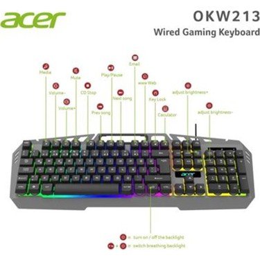 Acer Okw213 RGB Rainbow Backlit Gaming Keyboard