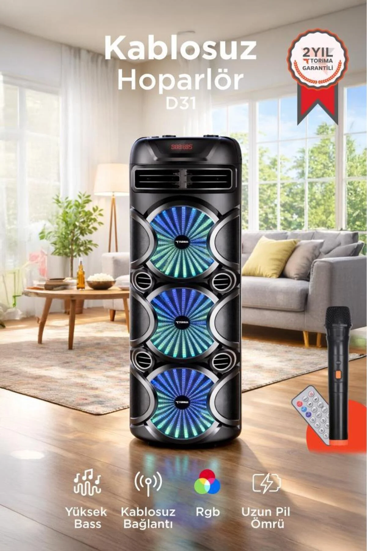 D31 LED Isikli Mikrofonlu Kumandali Bluetooth