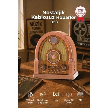 D58 Ahsap Nostalji Radyo Kablosuz Bluetooth