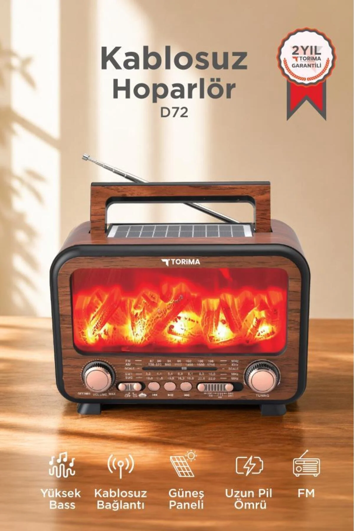 D72 Bluetooth Hoparlor Nostaljik Solar Panelli