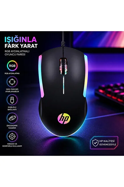 HP M160 Isikli Kablolu Oyuncu Mouse