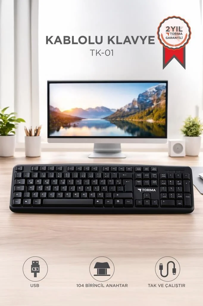 Kablolu Q Klavye Bilgisayar Ofis Klavyesi Siyah