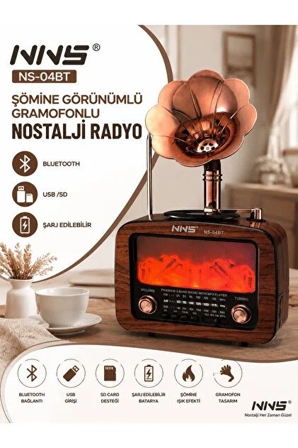 NNS NS 7251bt Nostaljik Gramofon Ahsap Radyo TWS B