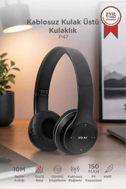 P47 Kafa Ustu Bluetooth LU Kulaklik P47 Siyah