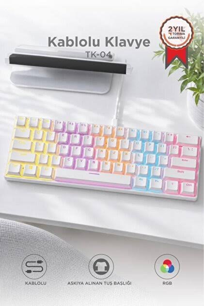 TK 04 Beyaz Mekanik RGB Isikli Kablolu Q Klavye