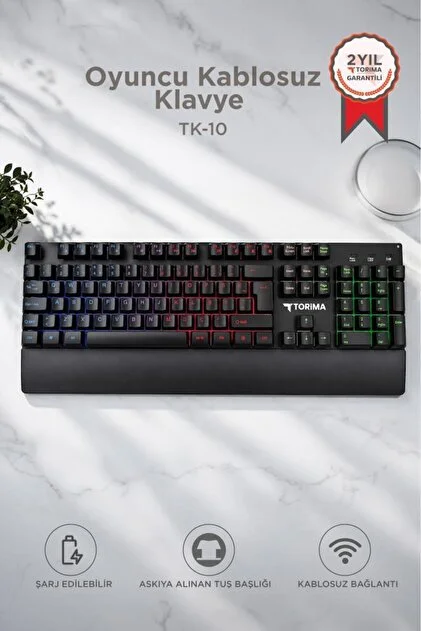 TK 10 Kablosuz Mekanik Hisli Sarj Edilebilir RGB