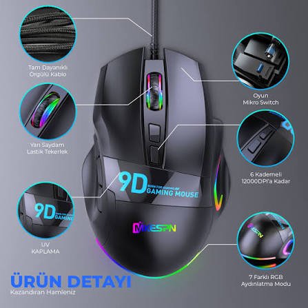 X10 RGB Gaming Mouse 12800 DPI 9 TUS Makro 1000hz